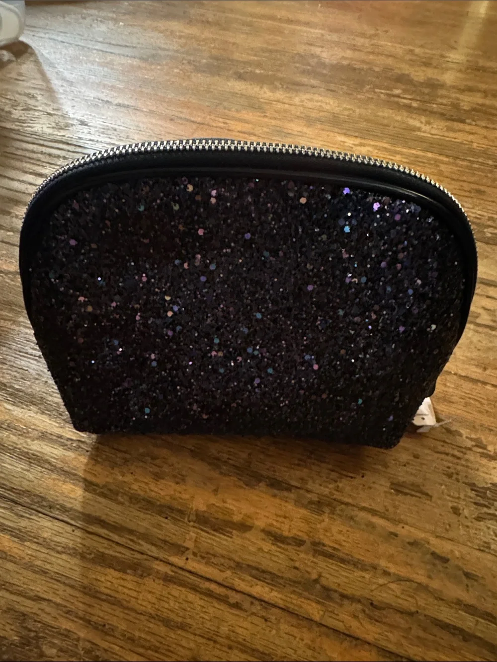 Victoria's Secret Black Sequin Makeup Pouch with Logo Plate - NWT
